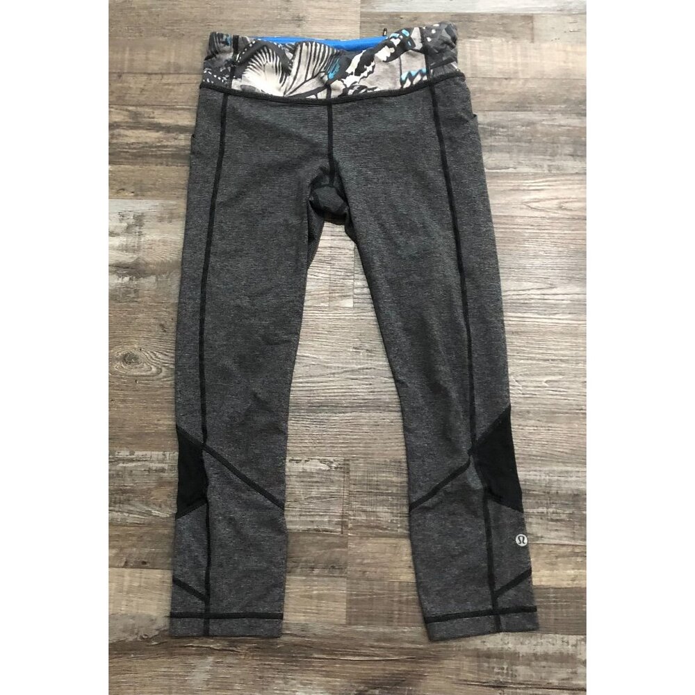 Lululemon Pace Rival Crop Athletic Leggings Womens Size 6 Gray Blue
